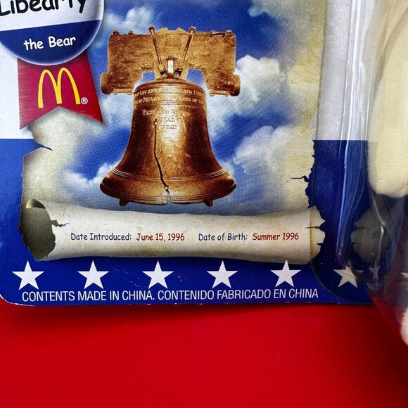 TY McDONALD'S BEANIE BABY "LIBEARTY THE BEAR" WITH PRINTING ERRORS 1996, NEW - Picture 4 of 5